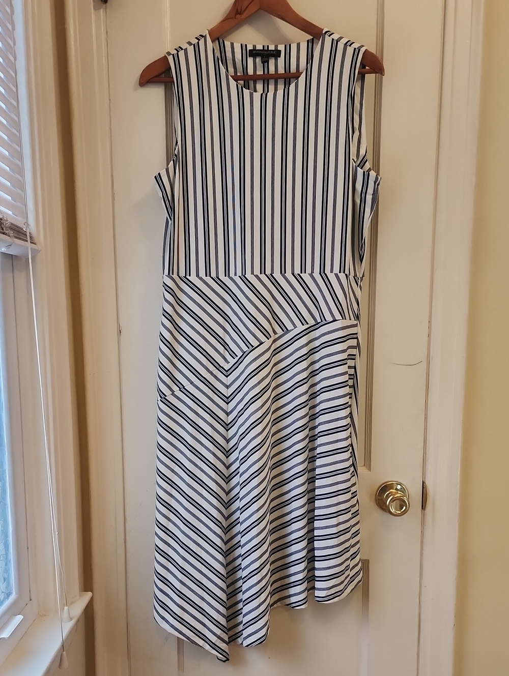 Banana Republic Black and White Striped Sleeveless A-Line Dress
